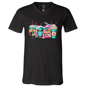 Nurse Fuel Coffee Pink Lover Nursing Caffeinated Lover V-Neck T-Shirt