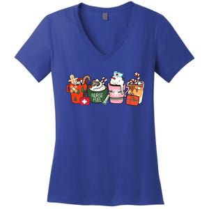 Nurse Fuel Christmas Coffee Latte Nursing Stethoscope Xmas Cool Gift Women's V-Neck T-Shirt