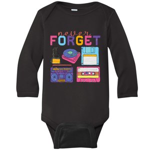 Never Forget Cassette Floppy Disk VHS CD Baby Long Sleeve Bodysuit