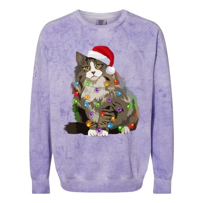 Norwegian Forest Cat Christmas Lights Xmas Cat Lover Gift Colorblast Crewneck Sweatshirt