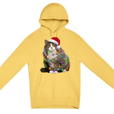 Norwegian Forest Cat Christmas Lights Xmas Cat Lover Gift Premium Pullover Hoodie