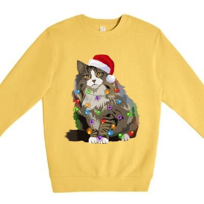 Norwegian Forest Cat Christmas Lights Xmas Cat Lover Gift Premium Crewneck Sweatshirt