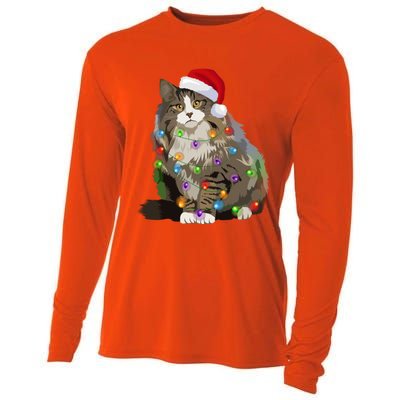 Norwegian Forest Cat Christmas Lights Xmas Cat Lover Gift Cooling Performance Long Sleeve Crew