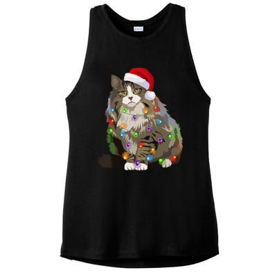 Norwegian Forest Cat Christmas Lights Xmas Cat Lover Gift Ladies PosiCharge Tri-Blend Wicking Tank