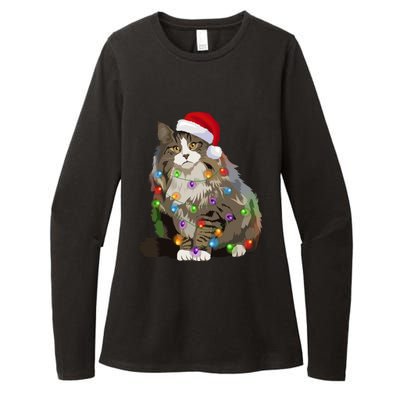 Norwegian Forest Cat Christmas Lights Xmas Cat Lover Gift Womens CVC Long Sleeve Shirt