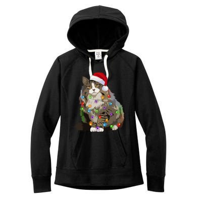 Norwegian Forest Cat Christmas Lights Xmas Cat Lover Gift Women's Fleece Hoodie