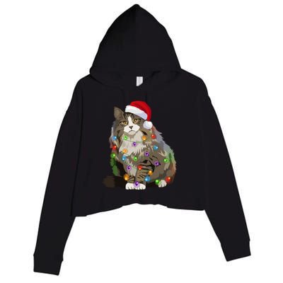 Norwegian Forest Cat Christmas Lights Xmas Cat Lover Gift Crop Fleece Hoodie