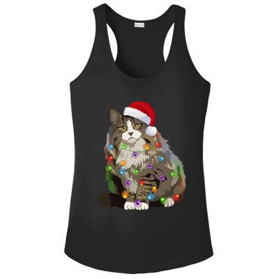 Norwegian Forest Cat Christmas Lights Xmas Cat Lover Gift Ladies PosiCharge Competitor Racerback Tank