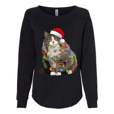 Norwegian Forest Cat Christmas Lights Xmas Cat Lover Gift Womens California Wash Sweatshirt