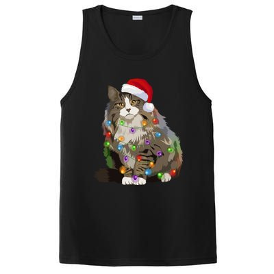 Norwegian Forest Cat Christmas Lights Xmas Cat Lover Gift PosiCharge Competitor Tank