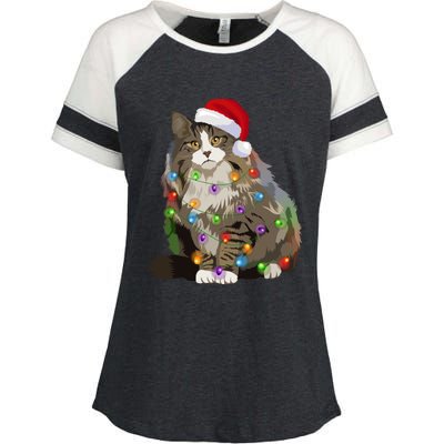 Norwegian Forest Cat Christmas Lights Xmas Cat Lover Gift Enza Ladies Jersey Colorblock Tee