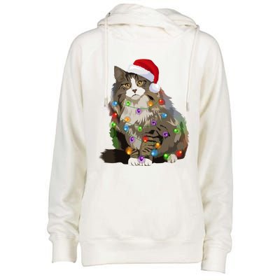 Norwegian Forest Cat Christmas Lights Xmas Cat Lover Gift Womens Funnel Neck Pullover Hood