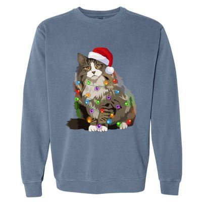 Norwegian Forest Cat Christmas Lights Xmas Cat Lover Gift Garment-Dyed Sweatshirt