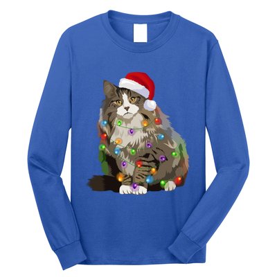 Norwegian Forest Cat Christmas Lights Xmas Cat Lover Gift Long Sleeve Shirt