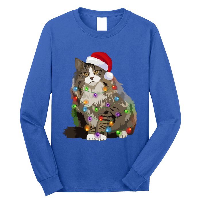 Norwegian Forest Cat Christmas Lights Xmas Cat Lover Gift Long Sleeve Shirt