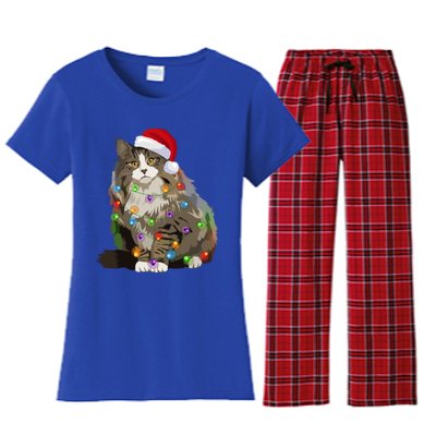 Norwegian Forest Cat Christmas Lights Xmas Cat Lover Gift Women's Flannel Pajama Set