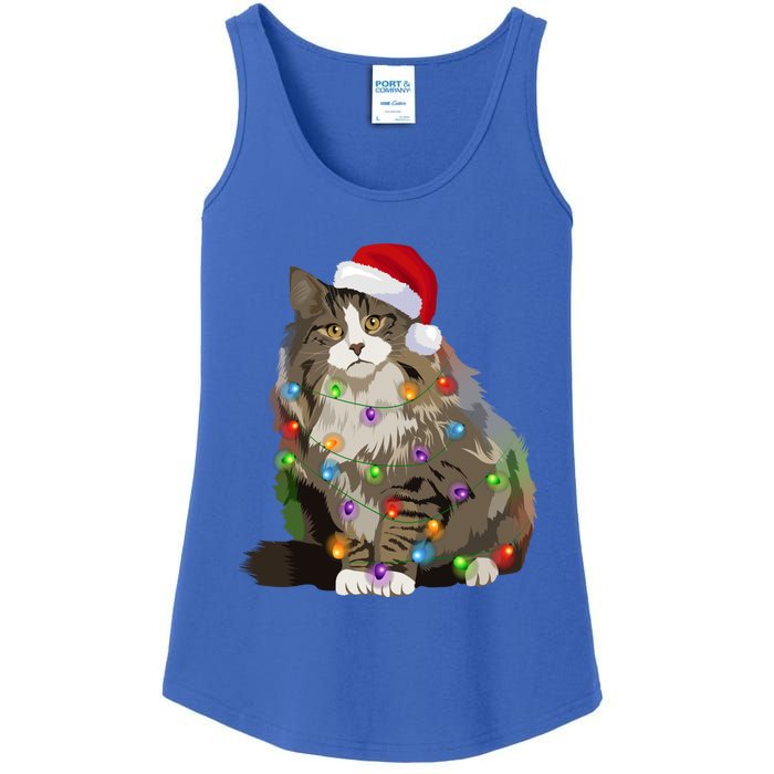 Norwegian Forest Cat Christmas Lights Xmas Cat Lover Gift Ladies Essential Tank