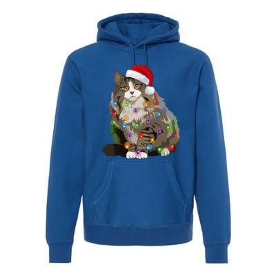 Norwegian Forest Cat Christmas Lights Xmas Cat Lover Gift Premium Hoodie