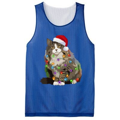 Norwegian Forest Cat Christmas Lights Xmas Cat Lover Gift Mesh Reversible Basketball Jersey Tank