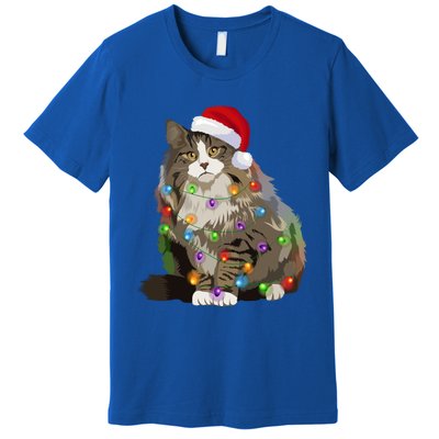 Norwegian Forest Cat Christmas Lights Xmas Cat Lover Gift Premium T-Shirt