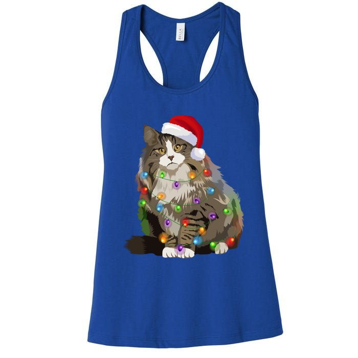 Norwegian Forest Cat Christmas Lights Xmas Cat Lover Gift Women's Racerback Tank