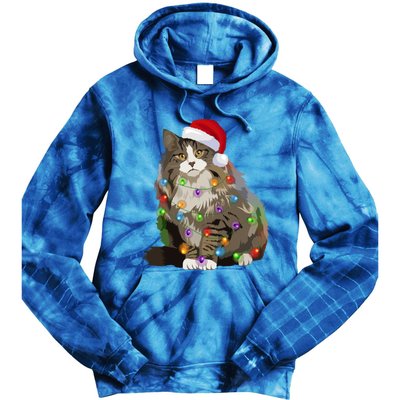 Norwegian Forest Cat Christmas Lights Xmas Cat Lover Gift Tie Dye Hoodie