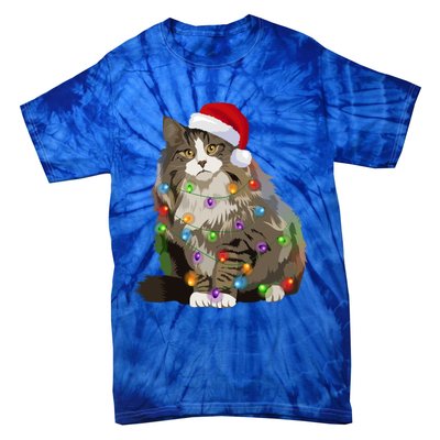 Norwegian Forest Cat Christmas Lights Xmas Cat Lover Gift Tie-Dye T-Shirt