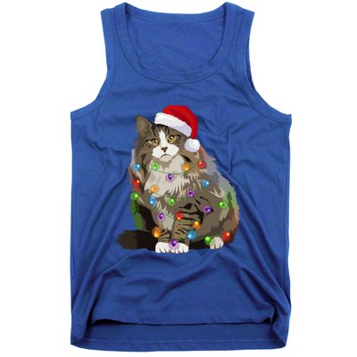 Norwegian Forest Cat Christmas Lights Xmas Cat Lover Gift Tank Top