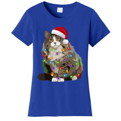 Norwegian Forest Cat Christmas Lights Xmas Cat Lover Gift Women's T-Shirt