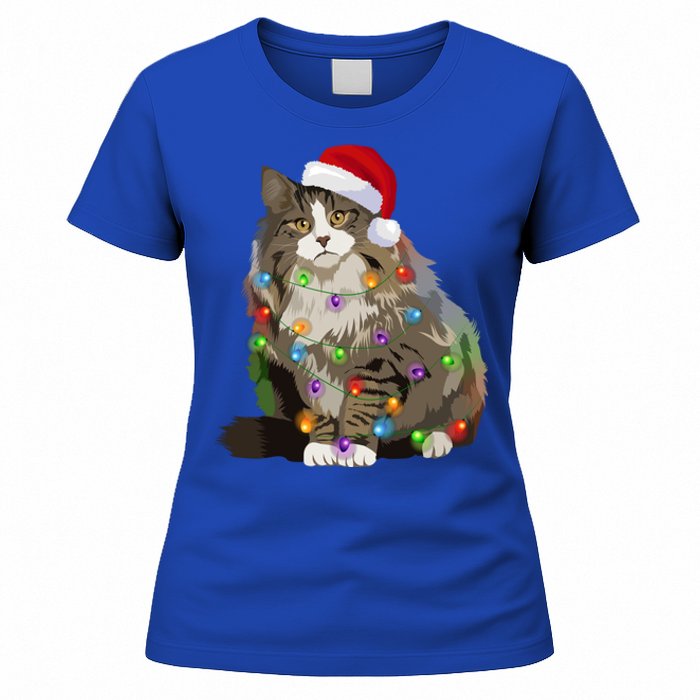 Norwegian Forest Cat Christmas Lights Xmas Cat Lover Gift Women's T-Shirt