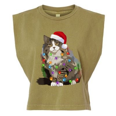 Norwegian Forest Cat Christmas Lights Xmas Cat Lover Gift Garment-Dyed Women's Muscle Tee