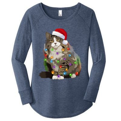 Norwegian Forest Cat Christmas Lights Xmas Cat Lover Gift Women's Perfect Tri Tunic Long Sleeve Shirt