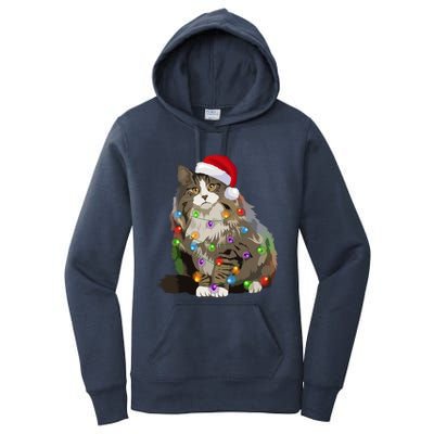 Norwegian Forest Cat Christmas Lights Xmas Cat Lover Gift Women's Pullover Hoodie