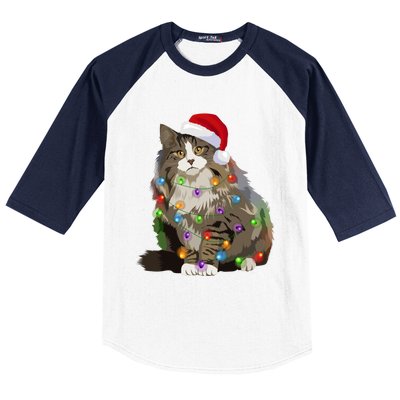 Norwegian Forest Cat Christmas Lights Xmas Cat Lover Gift Baseball Sleeve Shirt