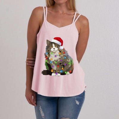 Norwegian Forest Cat Christmas Lights Xmas Cat Lover Gift Women's Strappy Tank