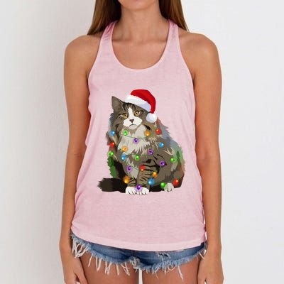 Norwegian Forest Cat Christmas Lights Xmas Cat Lover Gift Women's Knotted Racerback Tank