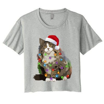 Norwegian Forest Cat Christmas Lights Xmas Cat Lover Gift Women's Crop Top Tee