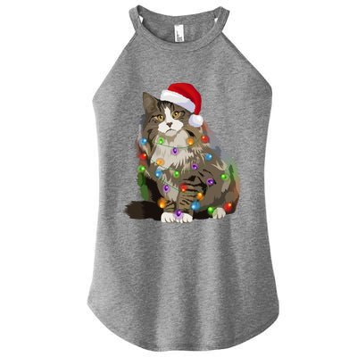 Norwegian Forest Cat Christmas Lights Xmas Cat Lover Gift Women's Perfect Tri Rocker Tank