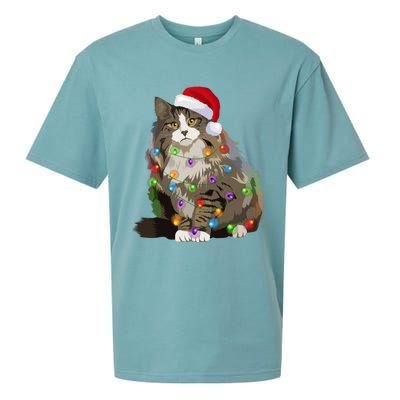 Norwegian Forest Cat Christmas Lights Xmas Cat Lover Gift Sueded Cloud Jersey T-Shirt