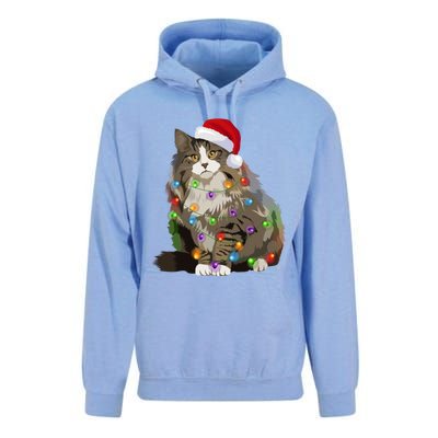 Norwegian Forest Cat Christmas Lights Xmas Cat Lover Gift Unisex Surf Hoodie