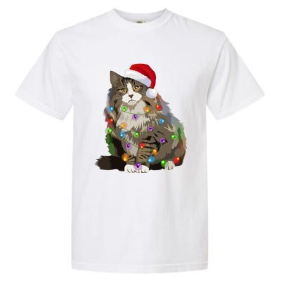 Norwegian Forest Cat Christmas Lights Xmas Cat Lover Gift Garment-Dyed Heavyweight T-Shirt