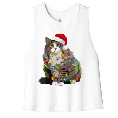 Norwegian Forest Cat Christmas Lights Xmas Cat Lover Gift Women's Racerback Cropped Tank