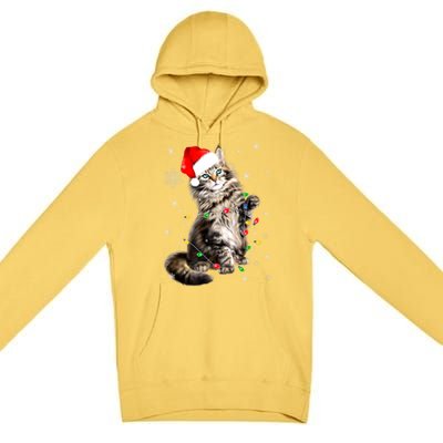 Norwegian Forest Cat Christmas Lights Xmas Cat Lover Funny Gift Premium Pullover Hoodie