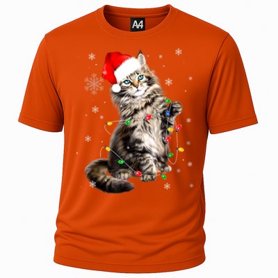 Norwegian Forest Cat Christmas Lights Xmas Cat Lover Funny Gift Cooling Performance Crew T-Shirt