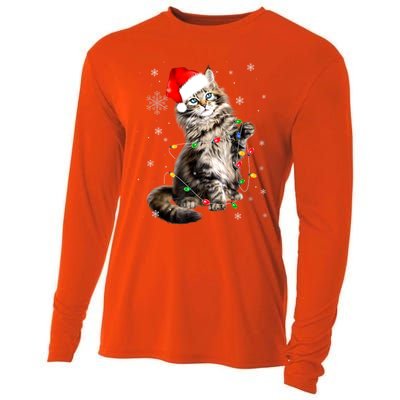 Norwegian Forest Cat Christmas Lights Xmas Cat Lover Funny Gift Cooling Performance Long Sleeve Crew