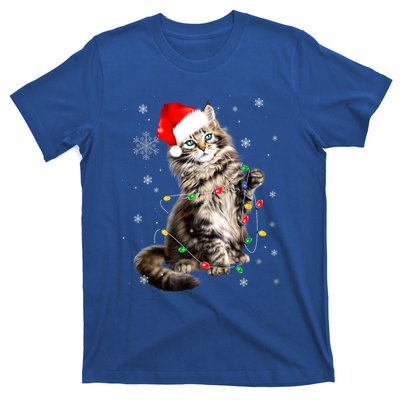 Norwegian Forest Cat Christmas Lights Xmas Cat Lover Funny Gift T-Shirt