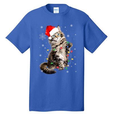 Norwegian Forest Cat Christmas Lights Xmas Cat Lover Funny Gift Tall T-Shirt