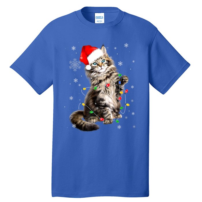 Norwegian Forest Cat Christmas Lights Xmas Cat Lover Funny Gift Tall T-Shirt