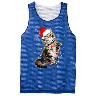 Norwegian Forest Cat Christmas Lights Xmas Cat Lover Funny Gift Mesh Reversible Basketball Jersey Tank