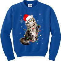 Norwegian Forest Cat Christmas Lights Xmas Cat Lover Funny Gift Kids Sweatshirt